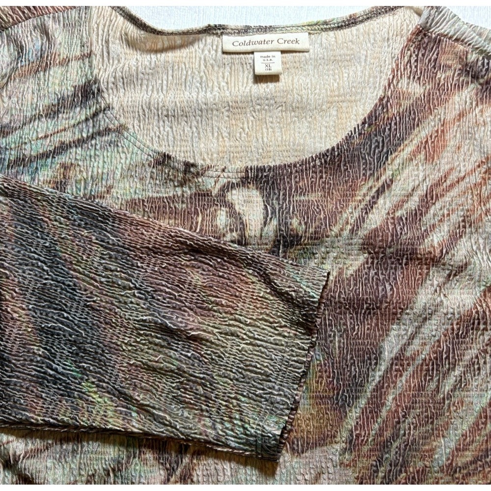 Coldwater Creek Women's Autumn Top XL Textured Crinkle‎ Stretch Round Neck